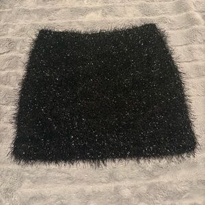 Black Sparkle Fuzzy Mini Skirt